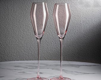Funda para copa de champán rosa / Copa de vino de cristal / Copa de vino de cristal hecha a mano / Copa de vino / Juego de vino / Copa de vino navideña