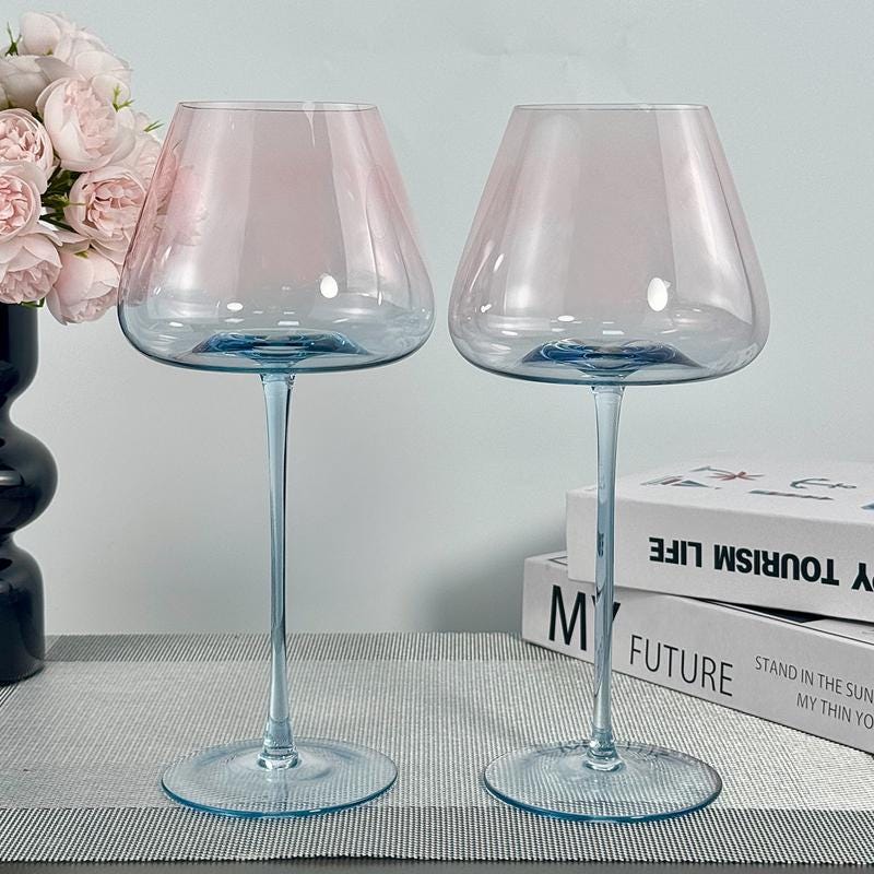 Glass wine glasses | Crystal glass wine glasses | Creative blue-pink gradient wine glasses | Stem glasses | Handmade wine glasses