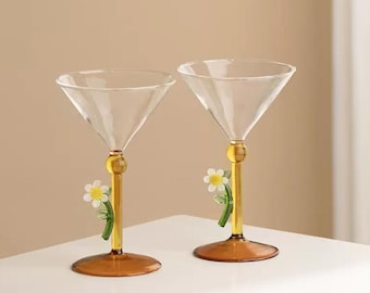 Kreativa vinglas med prästkrage | Cocktailglas i kristall | Kreativa stjälkglas | Festglas | Mors dag-presenter