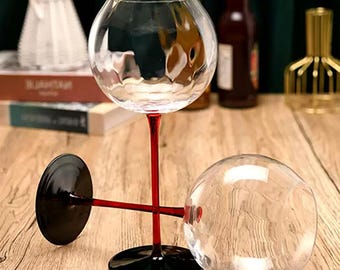Crystal wine glasses | Burgundy wine glasses with wide bellies | Red stem wine glasses | Stem glasses | Wine sets | Christmas wine glasses