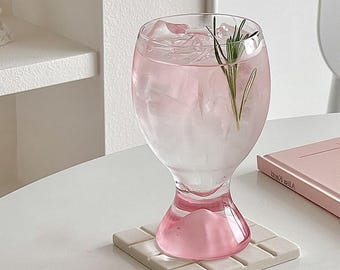 Copas de vino de vidrio rosa soplado a mano: copas de cóctel modernas