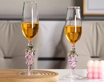 Copas de champán de cristal / Copas de vino de estilo europeo / Copas de uva creativas / Copas de tallo / Copas de vino con relieve / Juegos de vino