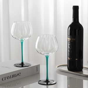 Handmade green stem apple cup | crystal glass red wine glass | wine glass | Burgundy stemware | wedding wine glass | wine set