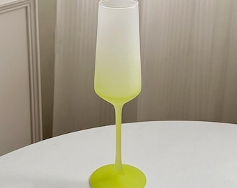 Hand-Blown Frosted Green Champagne Glasses: Vintage Wine Goblets