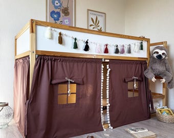 Ikea Kura Bed Canopy Curtain Set: Chocolate Cotton Playhouse Tent