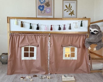 Cortina para cama Ikea Kura: Dossel de algodão marrom claro para casinha de brincar