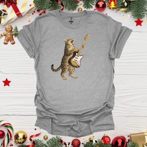 Funny Rock Cat T-Shirt: Electric Guitar, Music Lover Gift