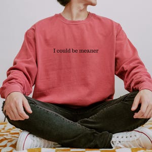 Funny Sweatshirt – “I Could Be Meaner” Cozy Crewneck – Sarcastic Quote Pullover – Sassy Oversized Graphic Sweatshirt for Women