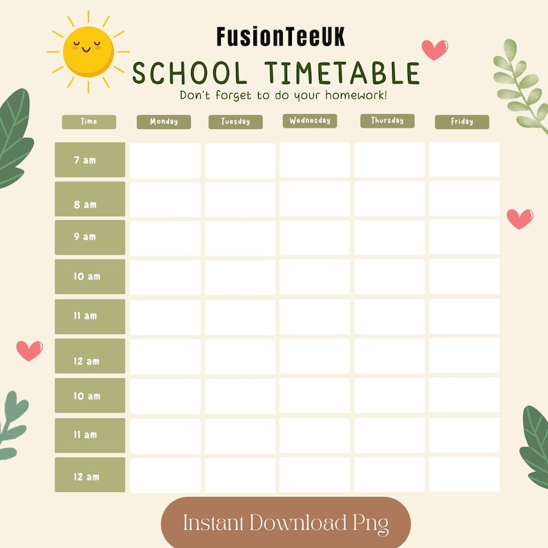 School Timetable Printable, Kids Weekly Schedule, Cute Classroom ...