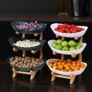 2-Tier or 3-Tier Fruit Snack Plate for Living Room – Modern Plastic Candy Dish, Cake Stand, Dried Fruit Tray, or Salad Bowl