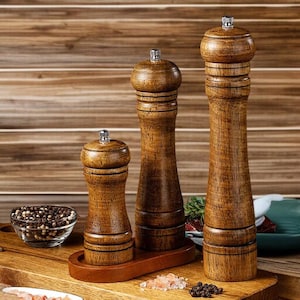 Solid Wood Salt and Pepper Grinder 5&quot; 8&quot; 10&quot; Adjustable Ceramic Mill for Spices | Kitchen Cooking Tool Gift