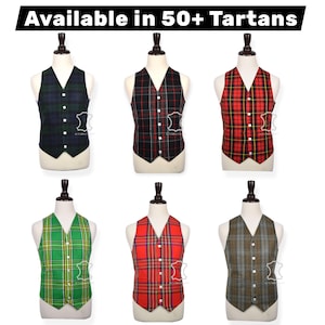 Men&#39;s 5 Button Tartan Waistcoat Scottish Wedding Vest Highland Kilt Vest Available in 50+ Tartans