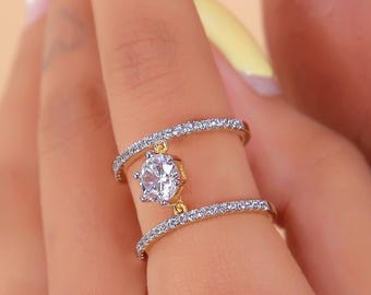 Open Gap Diamond Ring | Round Solitaire Ring | Lab Grown Diamond Band | 9k 14k 18k Gold & Silver | Gift for Her