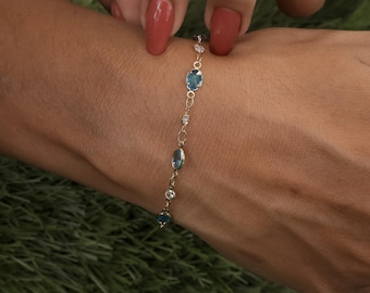 Blue Colorstone Bracelet with Moissanite Accents, SGL Certified Jewelry