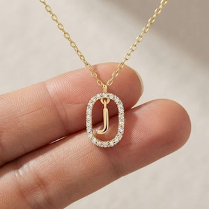 Diamond J Initial Necklace, 14k Gold Pendant, Personalized Jewelry