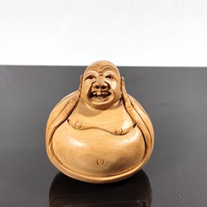 Happy Buddha Laughing Buddha Statue, Wooden Buddha Statue Small for Home, Meditation Buddha decor, Buda Statues, Blessing statue.