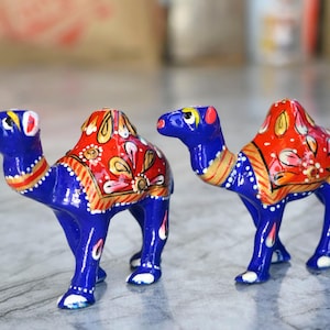 Statua di cammello, animale in metallo dipinto a mano, set di statue di cammello / arredamento per la casa e regalo Raj Jaipur