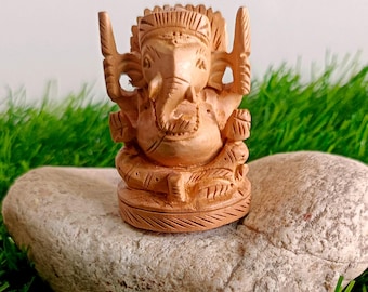 Ganesh Statue, GANESHA Wooden Beautiful Statue Hindu God Prayer, Intricately Detailed Statue