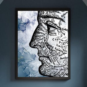 Therapy Office Psychology Wall Art | Blue Abstract Mind Map Face Line Art Printable
