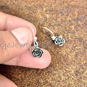 Rose Dangle Earring, Silver Flower Dangle Earring, Flower Rose Earrings, Flower Ear wire, Earring For Women, Handmade Earring, Wedding Gift