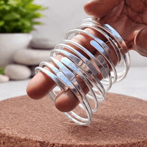 Handmade Sterling Silver Bangles Set, Stackable Adjustable Wire Bracelets, Minimalist Jewelry Gift for Her