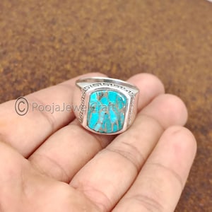 Blue Copper Turquoise Ottoman Ring: 925 Sterling Silver Mens Ring
