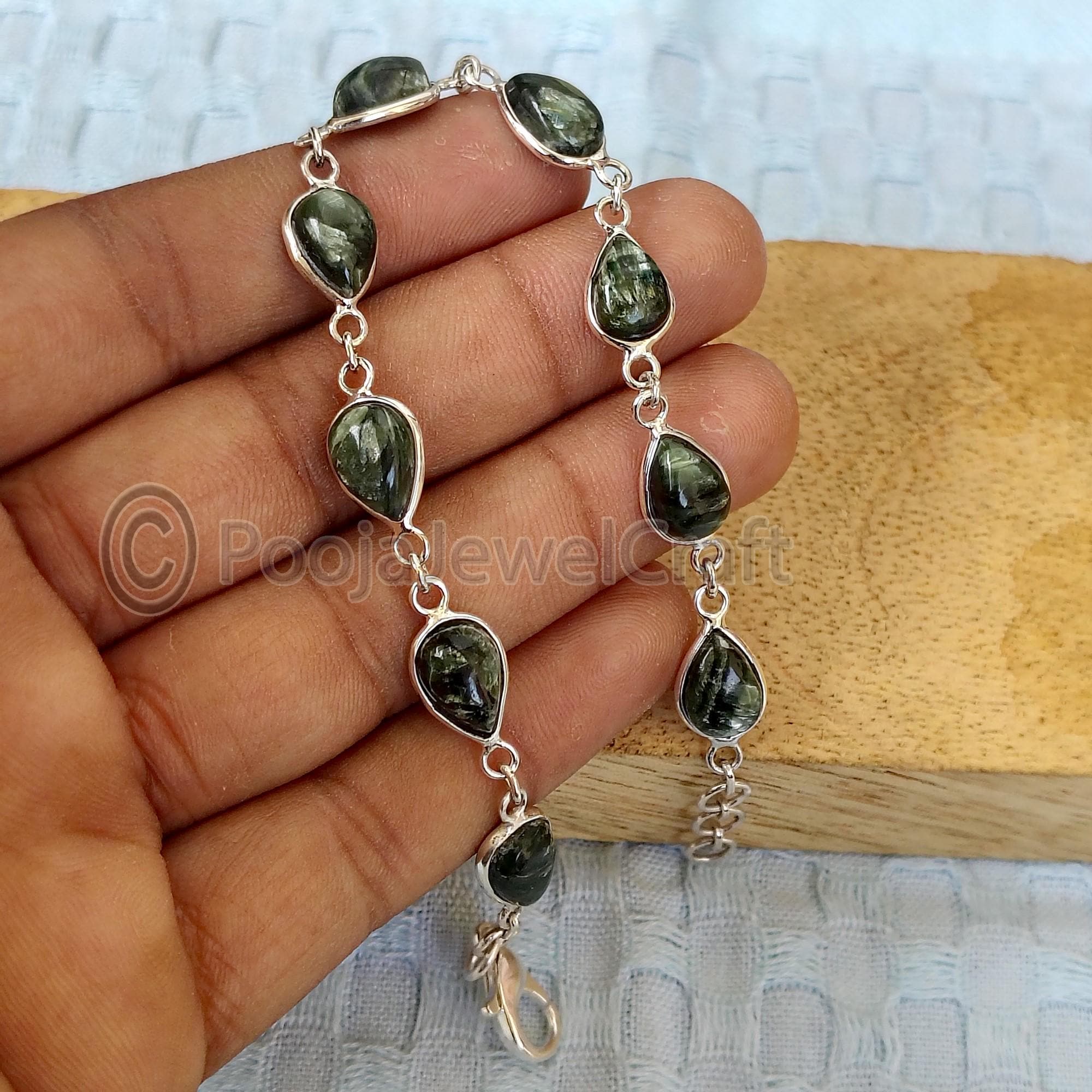 Handmade Green Serpentine Gemstone 925 Sterling Silver Women