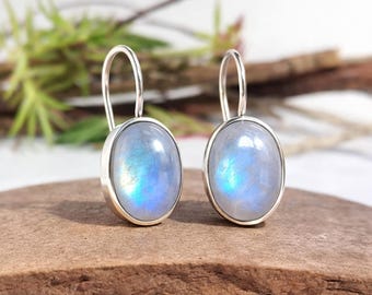 Boucles D'oreilles Argent 925 Avec Pierre De Lune Véritable – Motif Mandala, Pendantes, Neuves