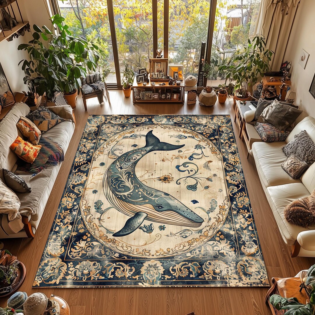 Whale Animal Rug: Nautical Ocean Style, Coastal Home Decor - Etsy