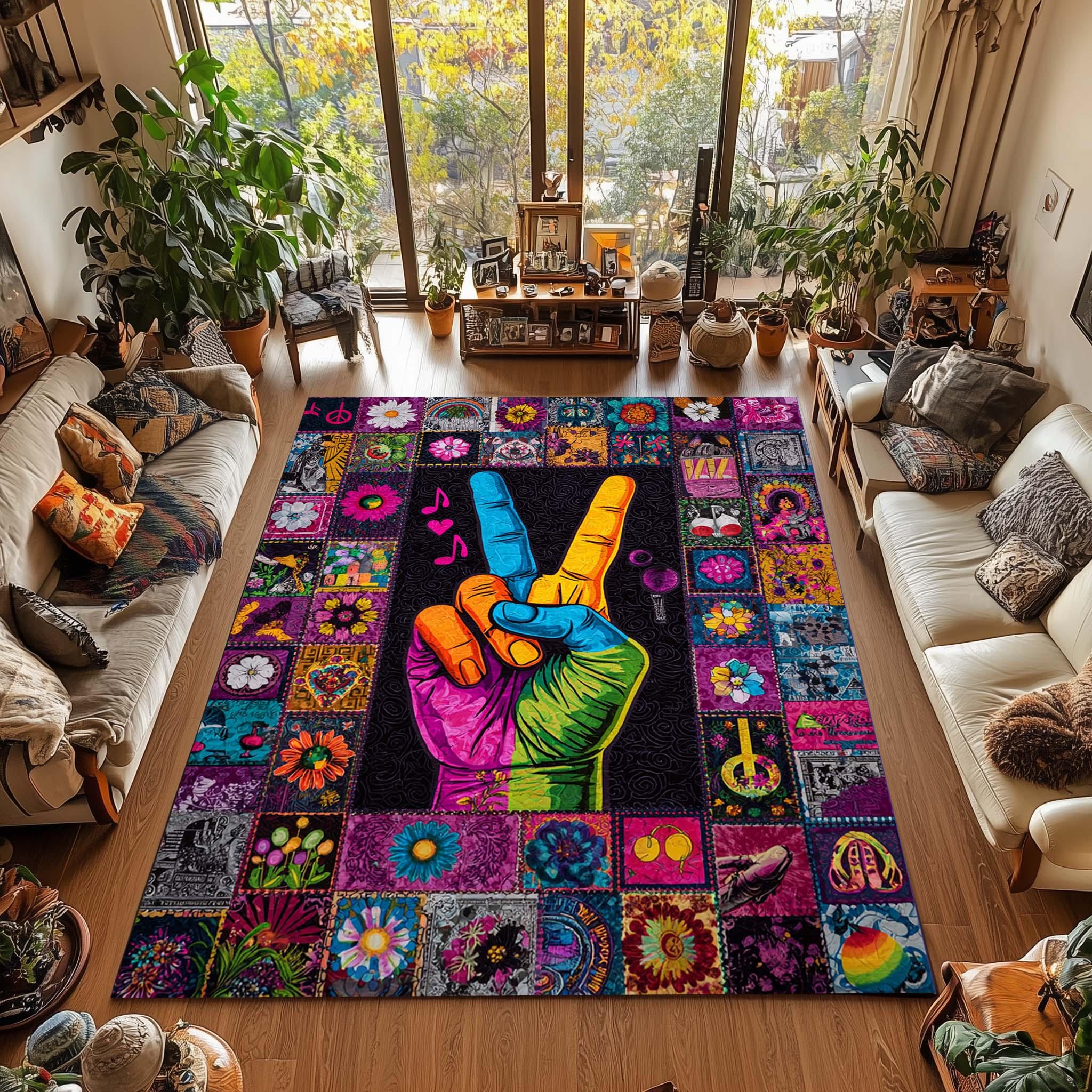 Hippie Peace Sign Rug: Psychedelic Flower Power Boho Decor - Etsy