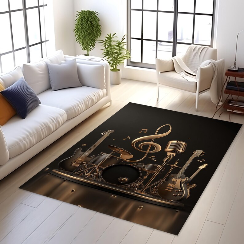 Musical Instrument Rug Rock and Roll Music Rug: Golden Instrument Art, Non-slip, Washable - Etsy