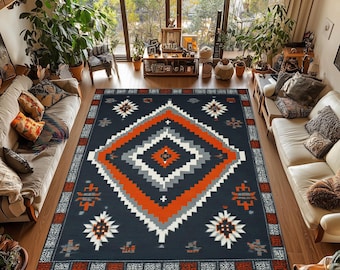 Southwestern Aztec Rug: Washable Non-Slip Tribal Carpet