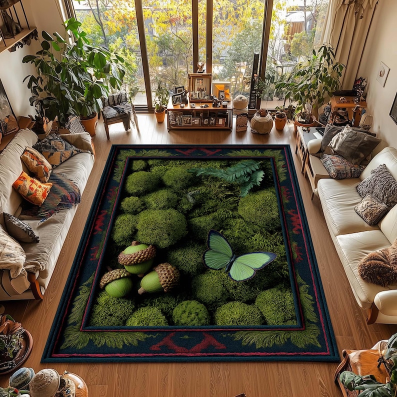 Enchanted Garden Area Rug, Cottagecore Floral Rug, Moss Green Plant ...