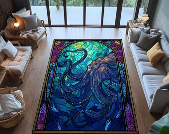 Octopus Area Rug: Coastal Nautical Living Room Decor