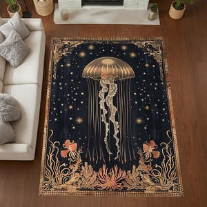 Himmlische Qualle Illustration Teppich Kosmischer Ozean Mythic Art Waschbar Nicht Rutschfest Flächenteppich Dark Fantasy Wohnkultur