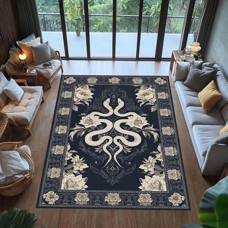 Handmade Gothic Snake Rug: Dark Floral Serpent Decor - Etsy