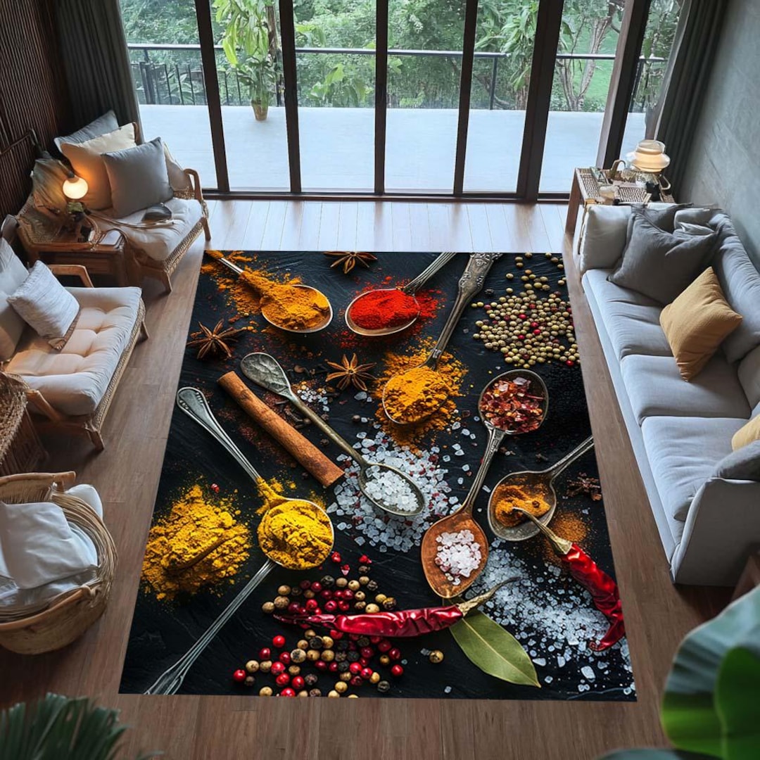 Spice Rug Colorful Spices Kitchen Rug: Vibrant Print, Non-slip, Machine Washable ...