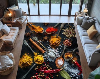 Colorful Spices Kitchen Rug: Vibrant Print, Non-Slip, Machine Washable