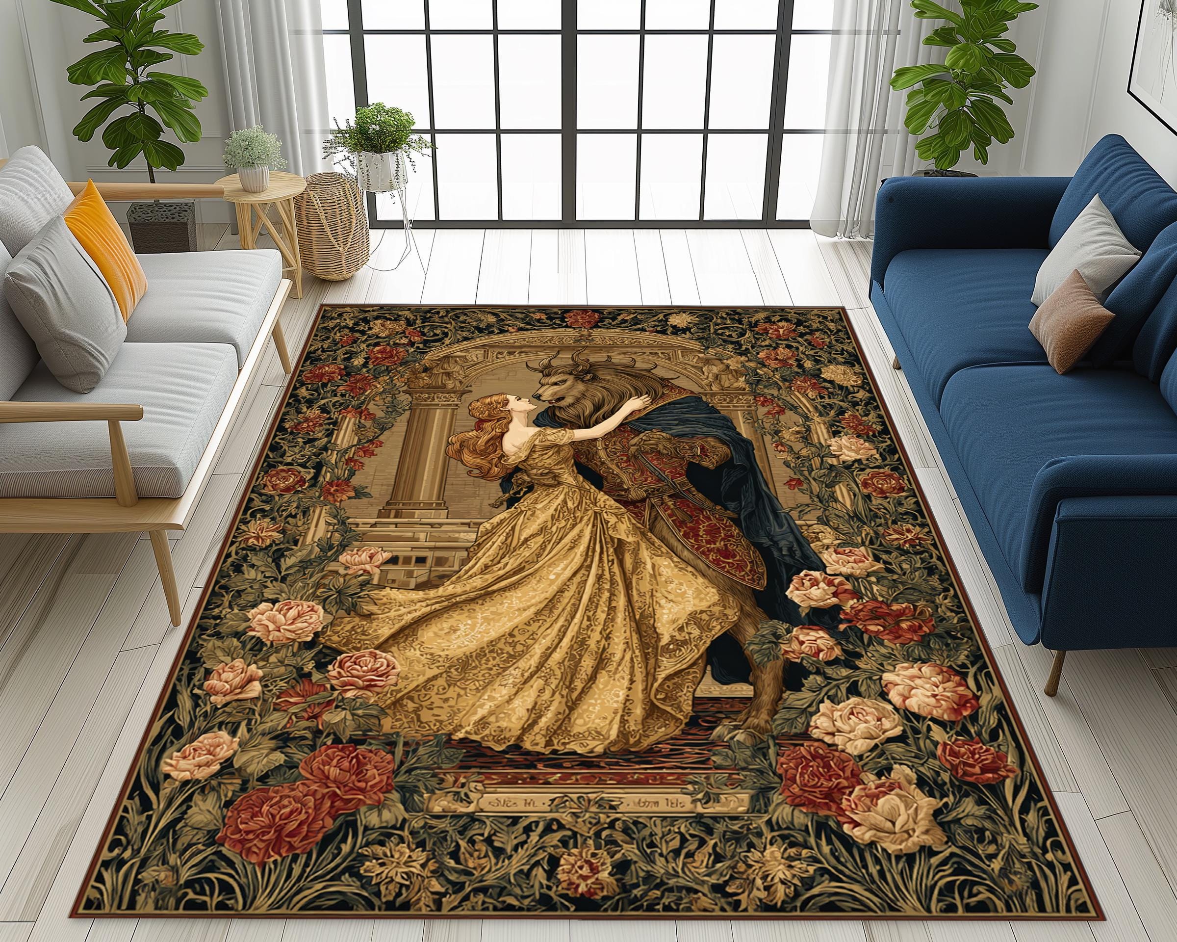 Beauty and the Beast Tapestry Area Rug, Gothic Romance Carpet, Vintage ...