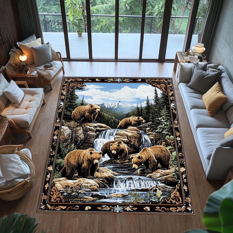 Bear Mountain Rug: Rustic Cabin Decor, Non-slip Washable Carpet - Etsy
