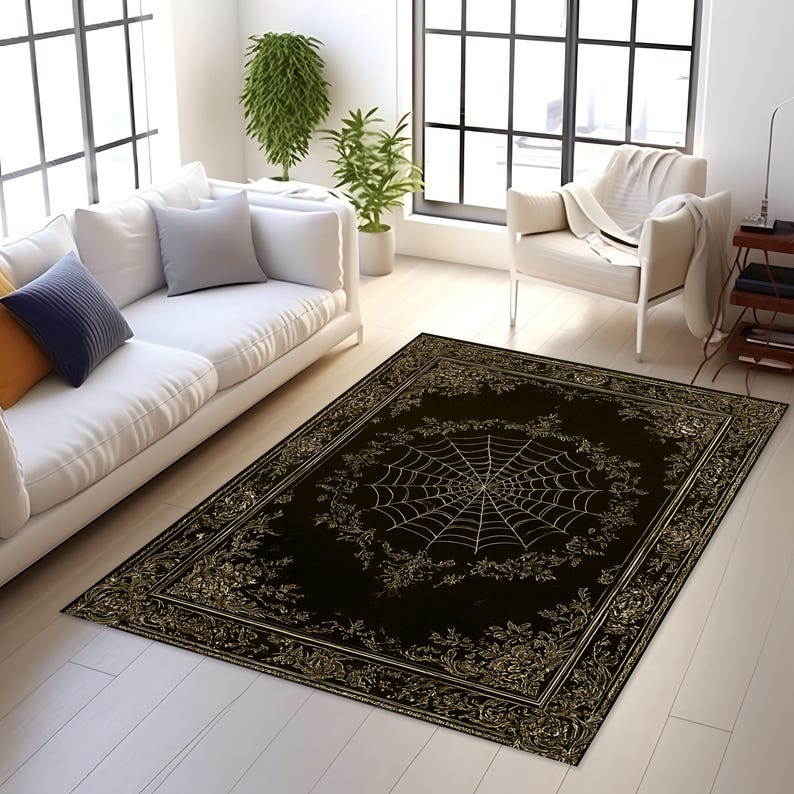 Baroque Spider Web Rug, Black Gold Gothic Halloween Carpet - Etsy