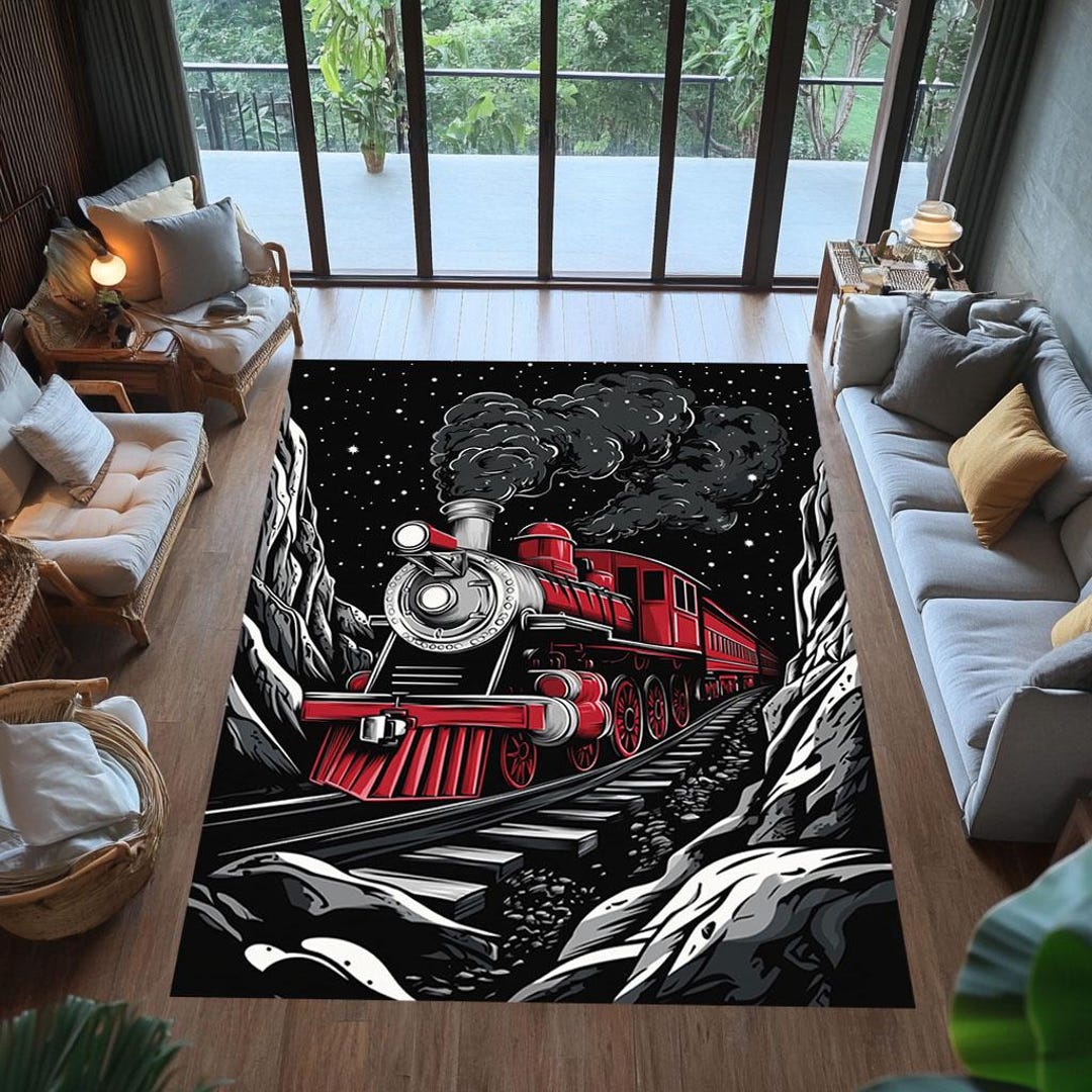 Classroom Train Rug Retro Train Rug: Washable Kids Play Mat, Non-slip Locomotive Carpet - Etsy
