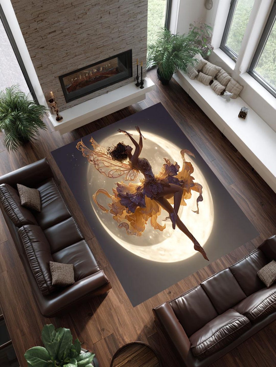 Fairy Rug Round Moonlight Fairy Rug – Enchanted Ballerina Carpet With Golden Wings ...