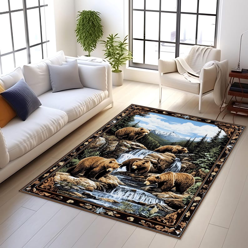 Bear Mountain Rug: Rustic Cabin Decor, Non-slip Washable Carpet - Etsy