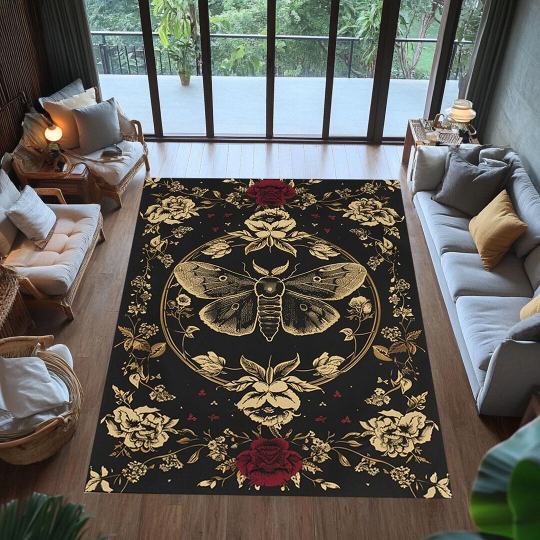 Death's Head Moth Rug: Gothic Floral, Witchy Home Decor - Etsy