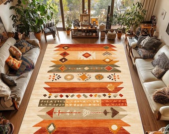 Southwestern Area Rug: Boho Aztec Tribal Design in Earth Tones