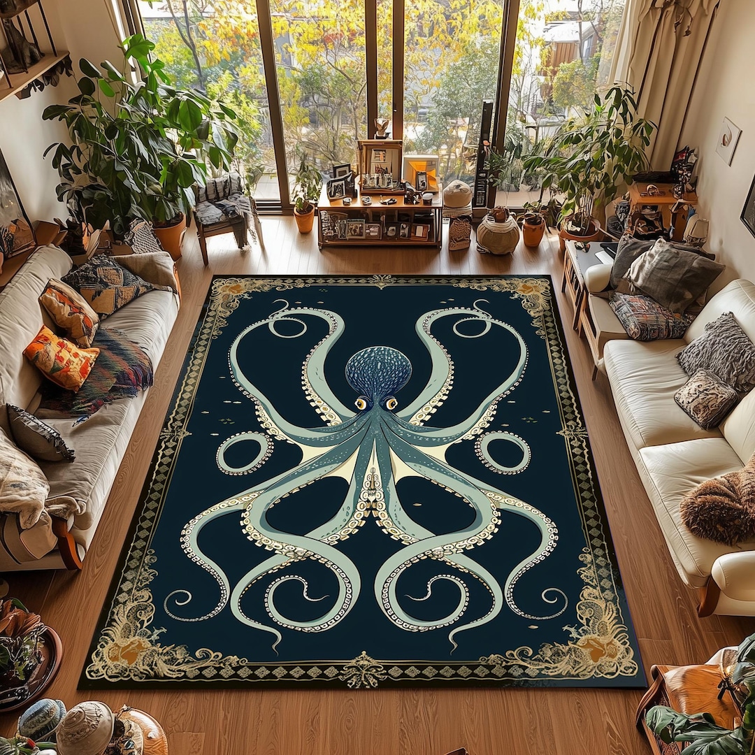 Octopus Area Rug: Gothic Nautical Sea Creature, Washable Carpet - Etsy