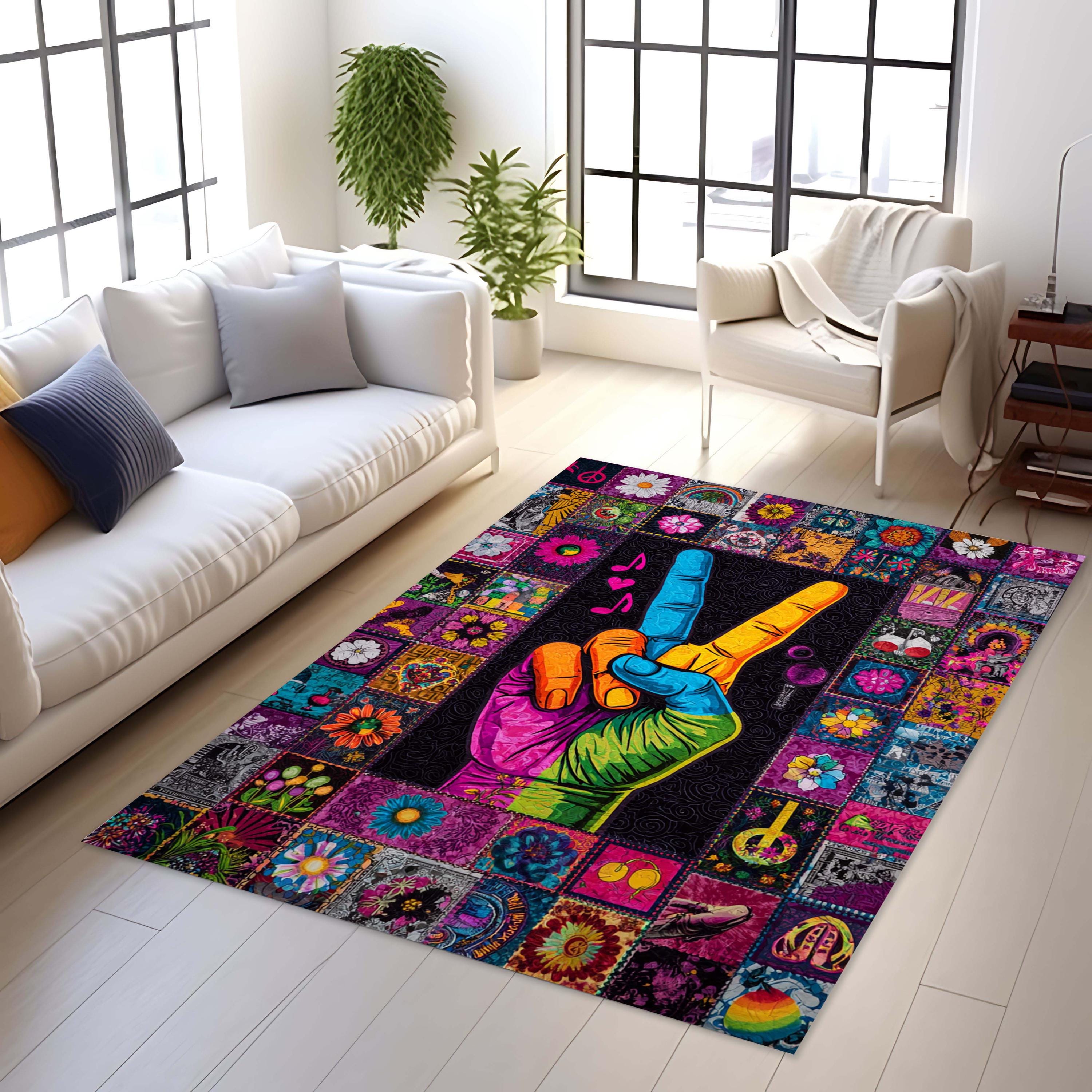 Peace Rug Resolution Hippie Peace Sign Rug: Psychedelic Flower Power Boho Decor - Etsy