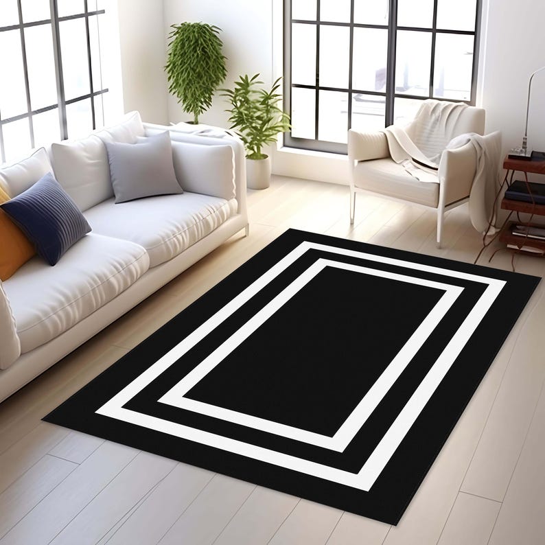 Black Rugs Black and White Living Room Rugs Black Area Rug Modern Living Room Rug ...