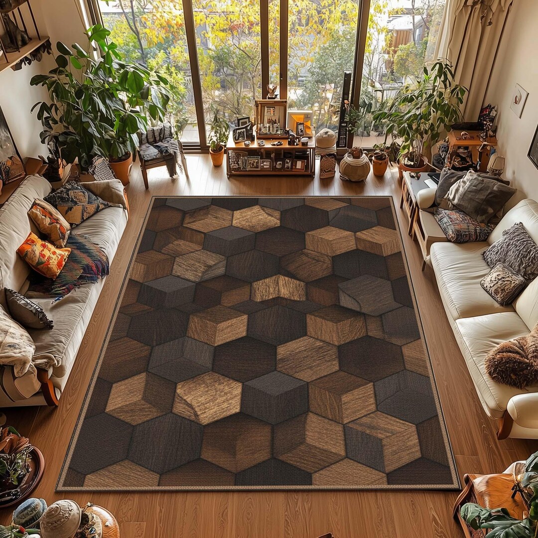 3D Wood Cube Rug: Geometric Illusion, Rustic Modern Decor - Etsy